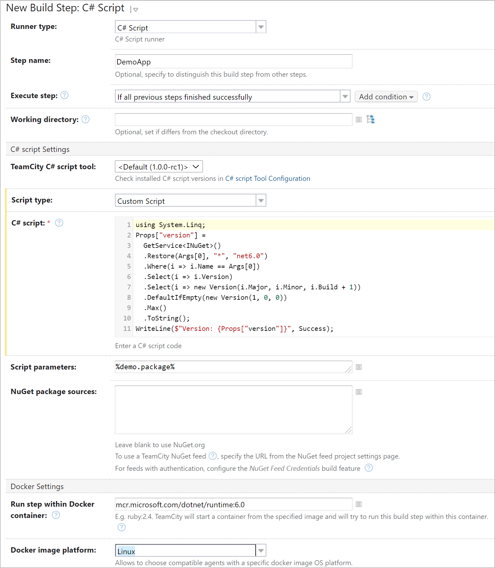 Configuring C# Script step Configuring C# Script step