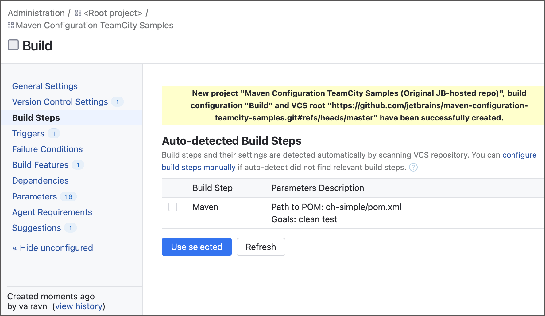 Create a project from a repository URL, Step 3
