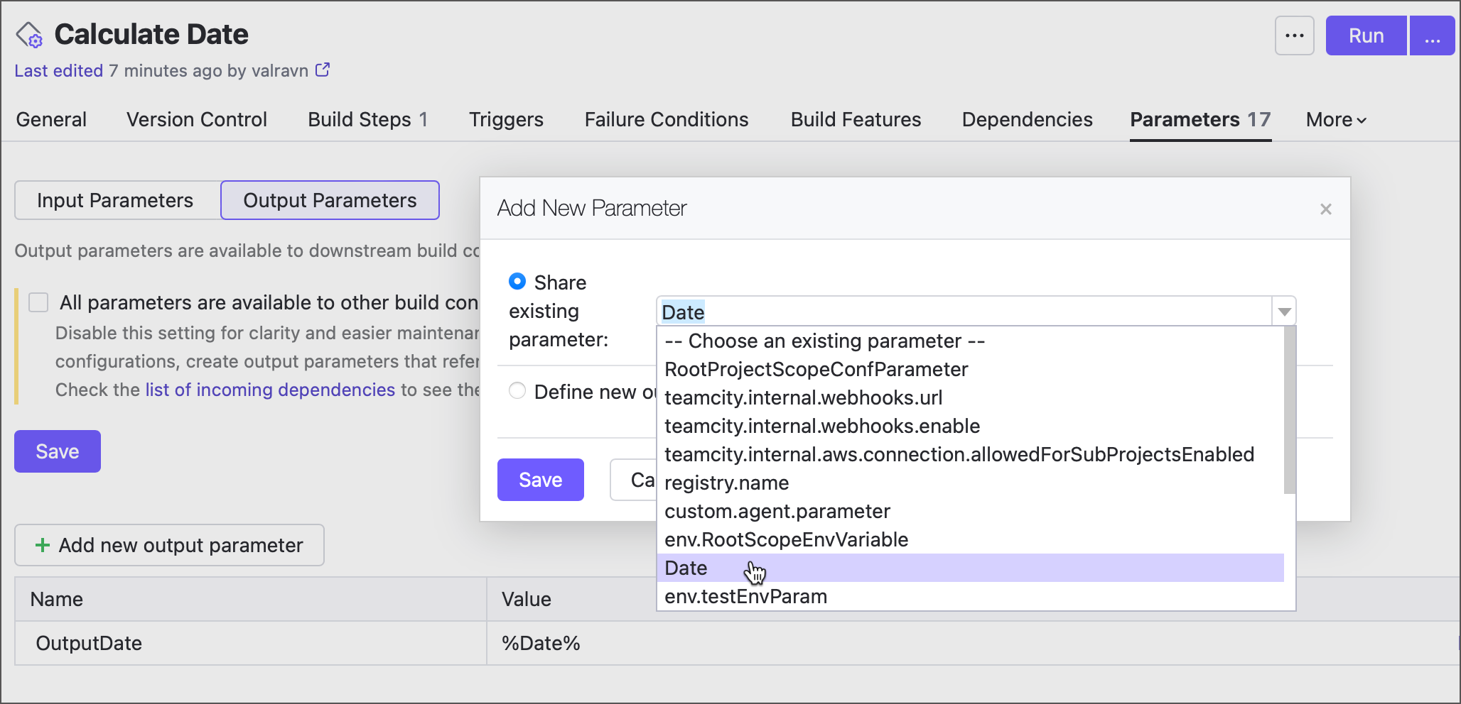Create output param Create output param