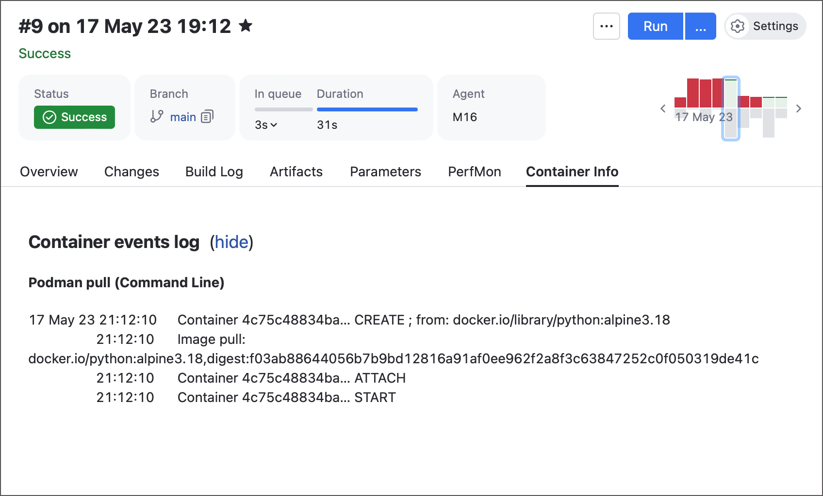 Container Info tab
