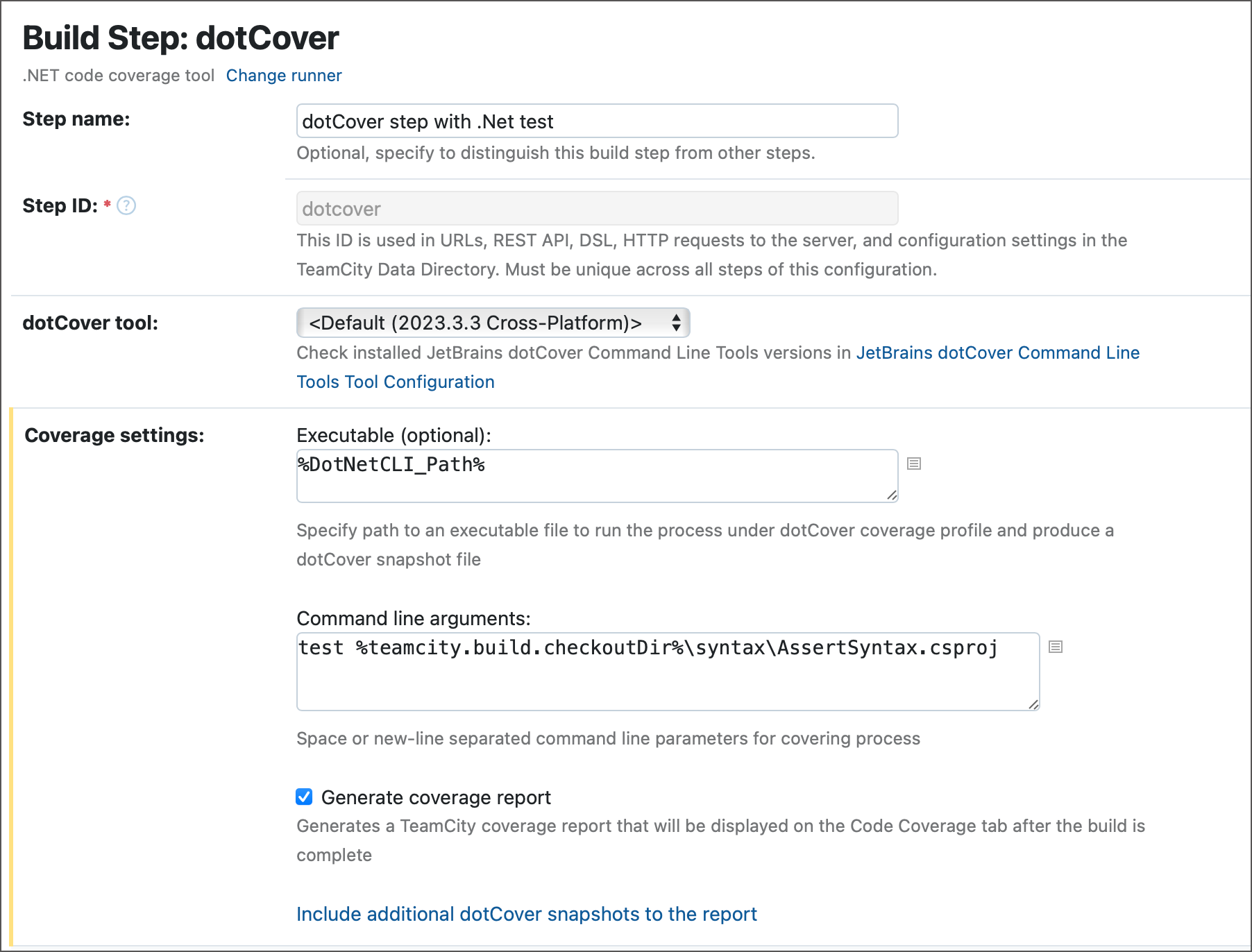 DotCover Runner Settings DotCover Runner Settings