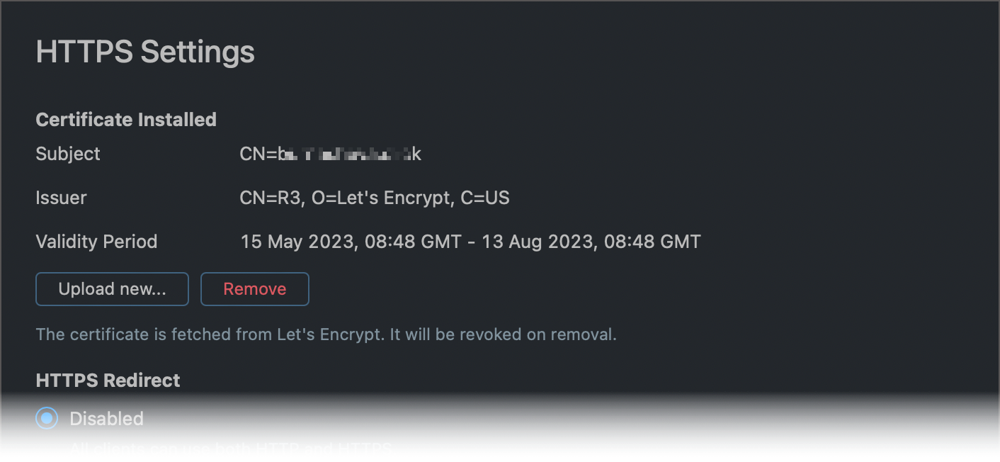 Installed Let's Encrypt Certificate Installed Let's Encrypt Certificate