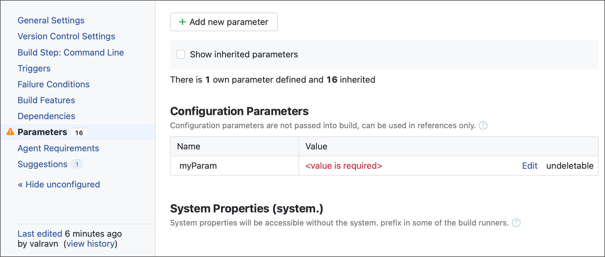 Implicit requirement: Parameters tab