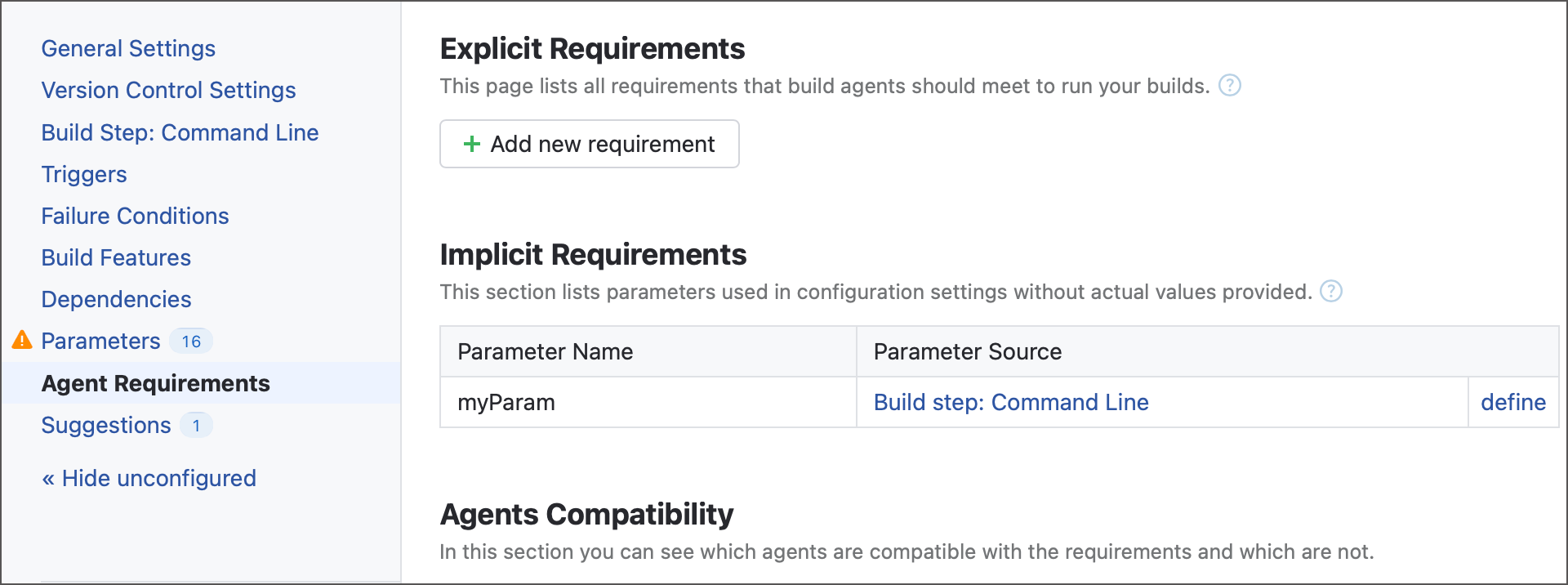Implicit requirement: Requirements tab