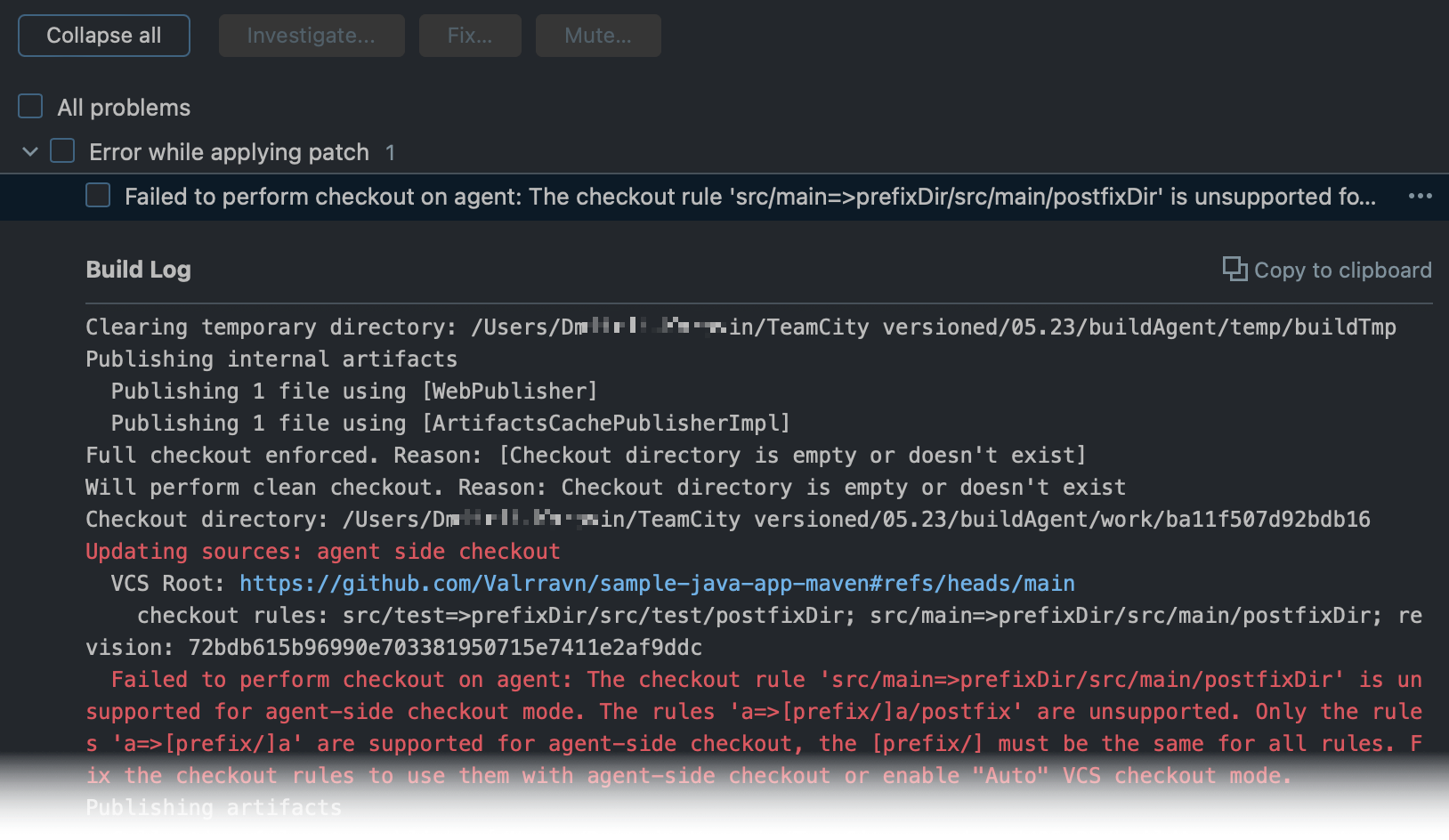 Checkout directory path error Checkout directory path error