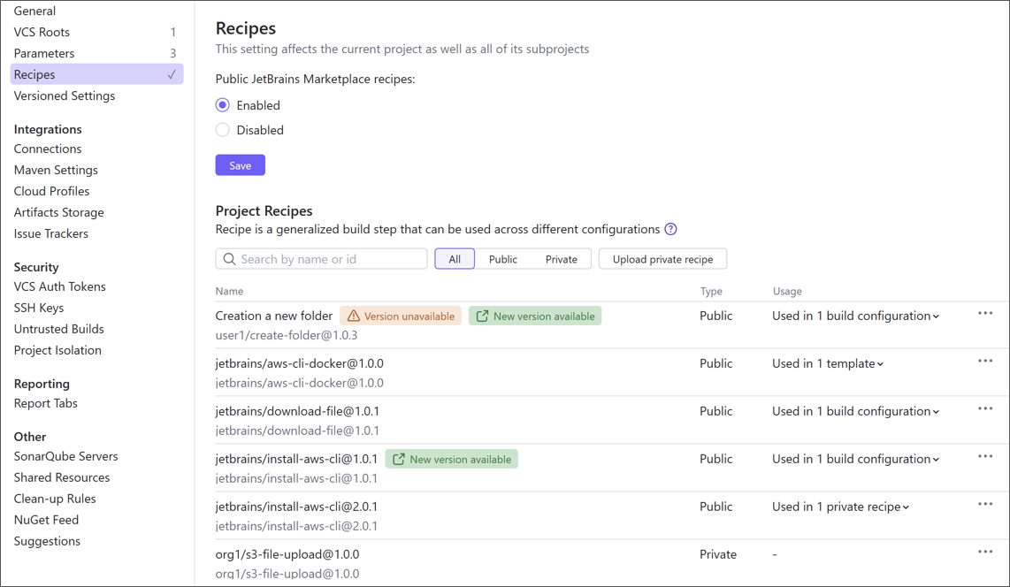 Recipes page in Root project Recipes page in Root project