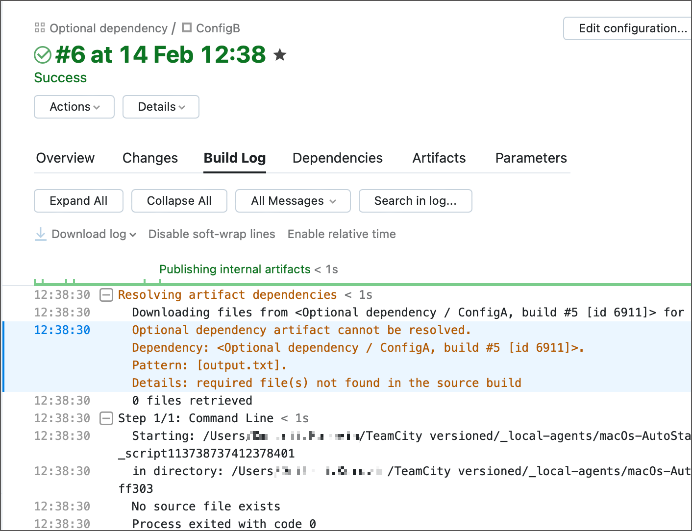 Optional dependency warning Optional dependency warning