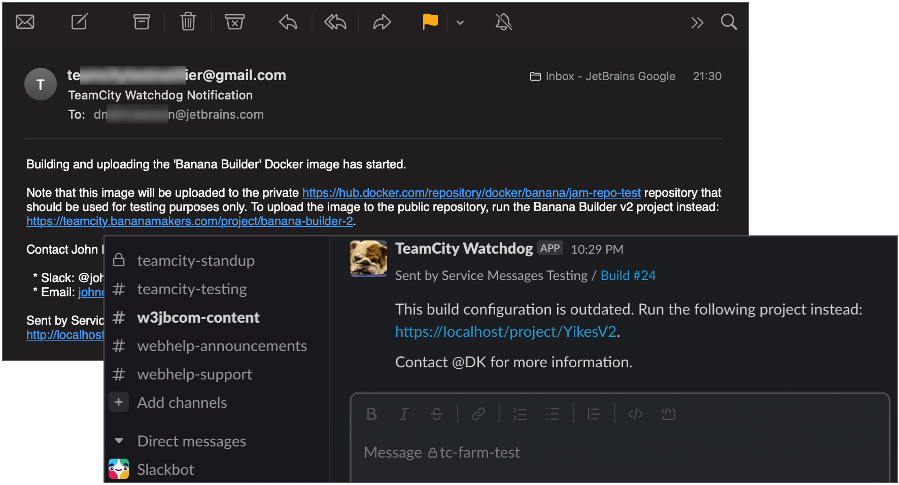 Custom TeamCity messages in Slack and Email boxes Custom TeamCity messages in Slack and Email boxes