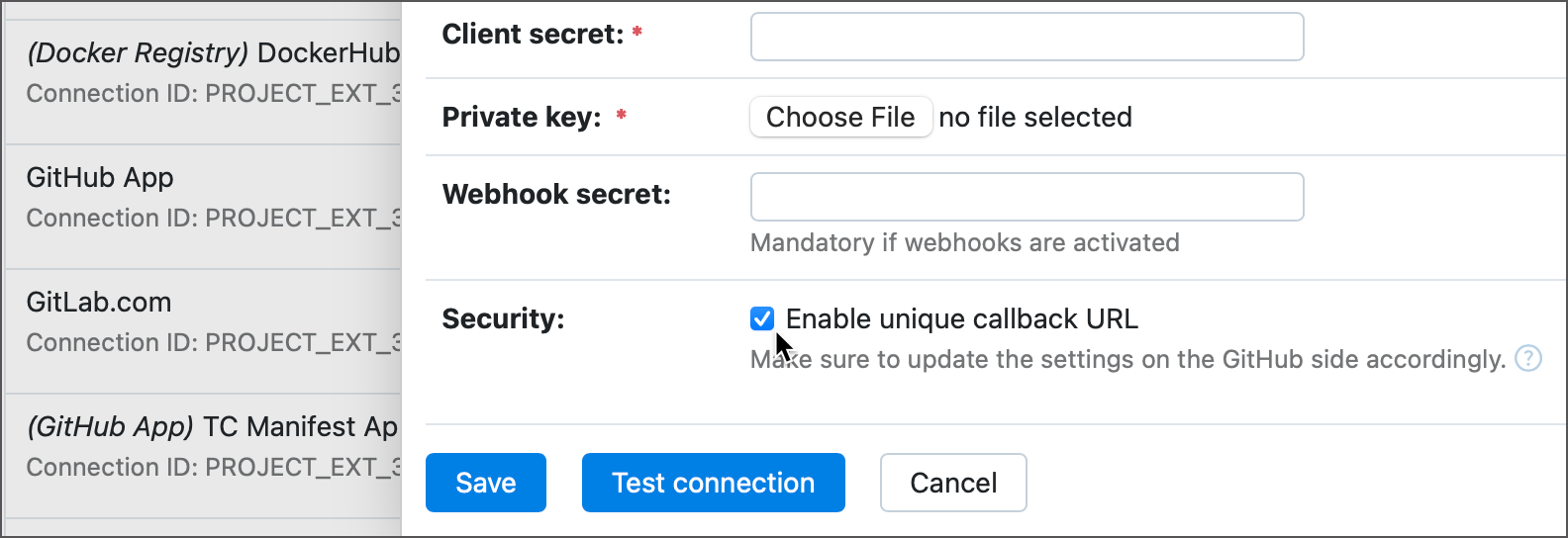 Unique URL in connections Unique URL in connections