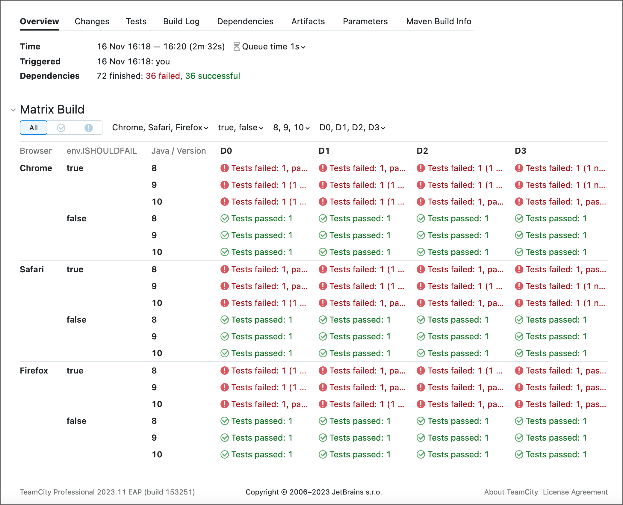 Matrix Build Summary screen Matrix Build Summary screen