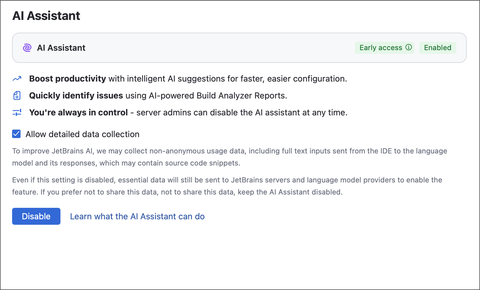 Server AI Assistant settings