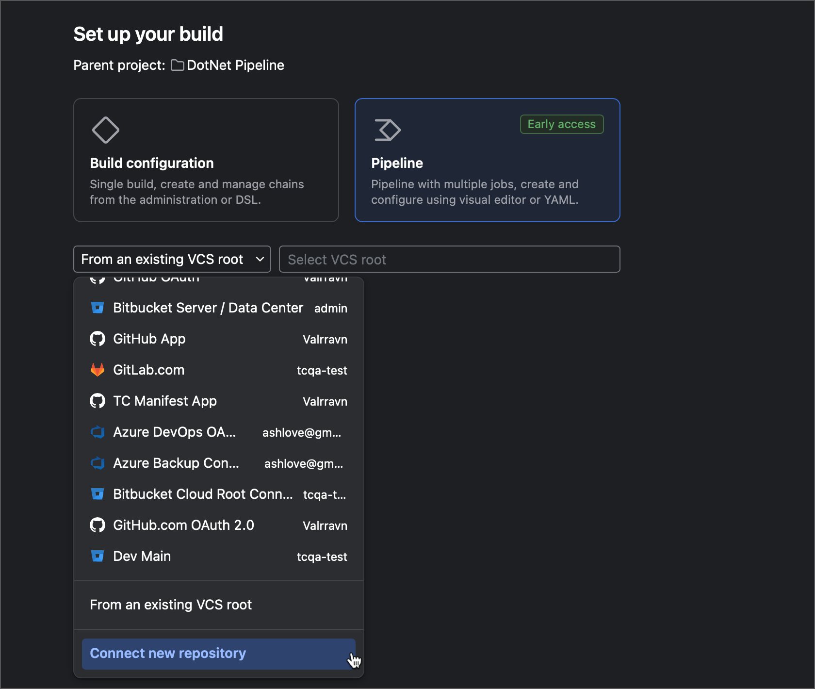 All build config creation options