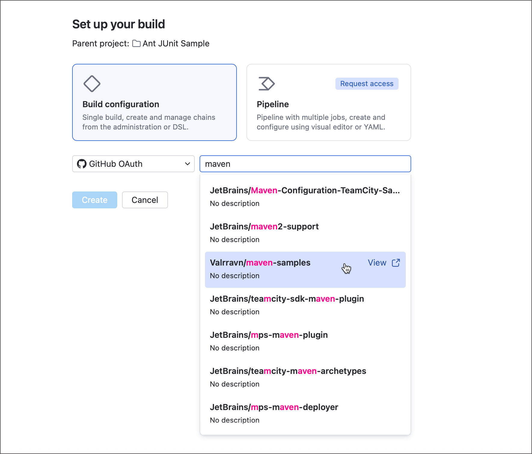 Repository list retrieved from a connection