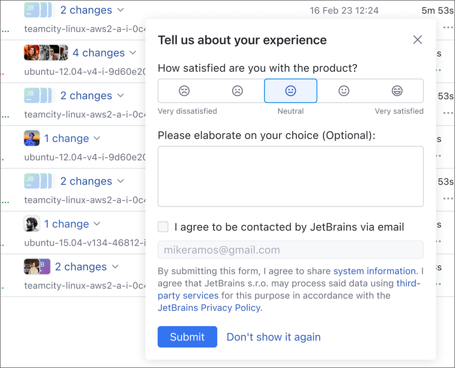 TeamCity feedback form