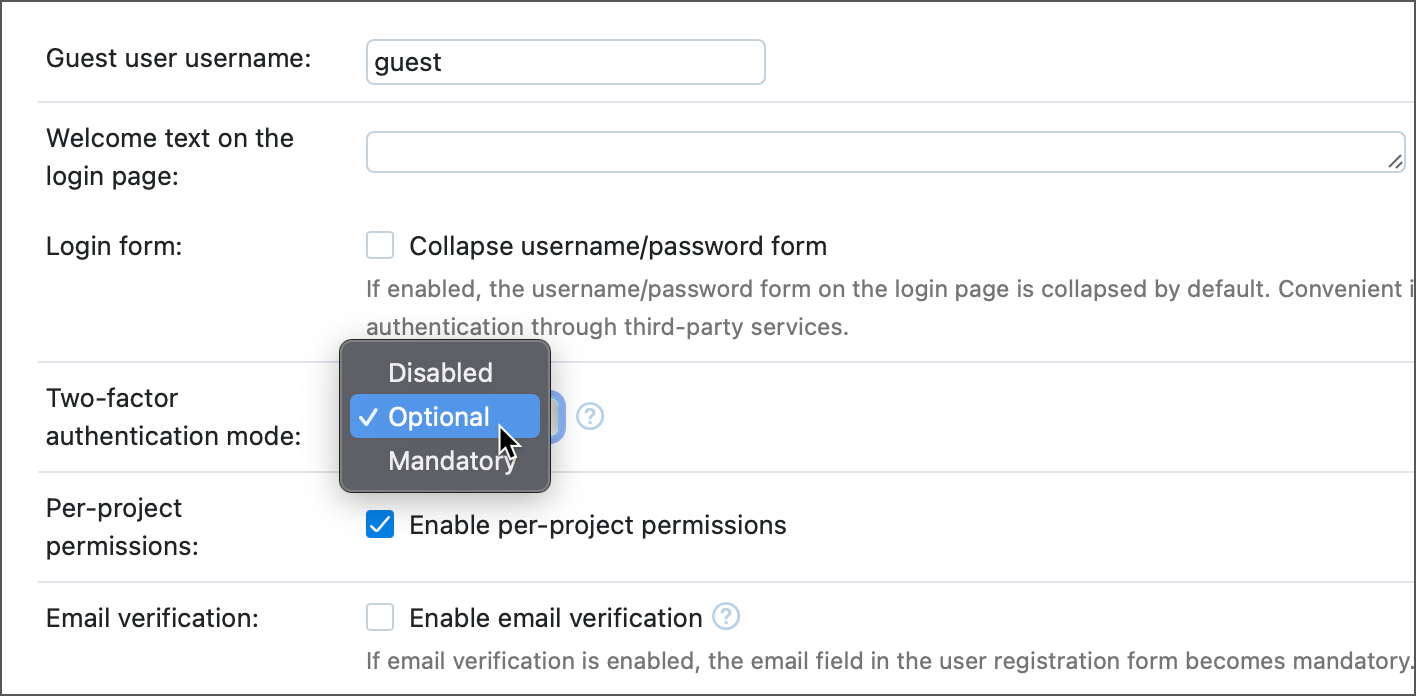 Available 2FA modes Available 2FA modes