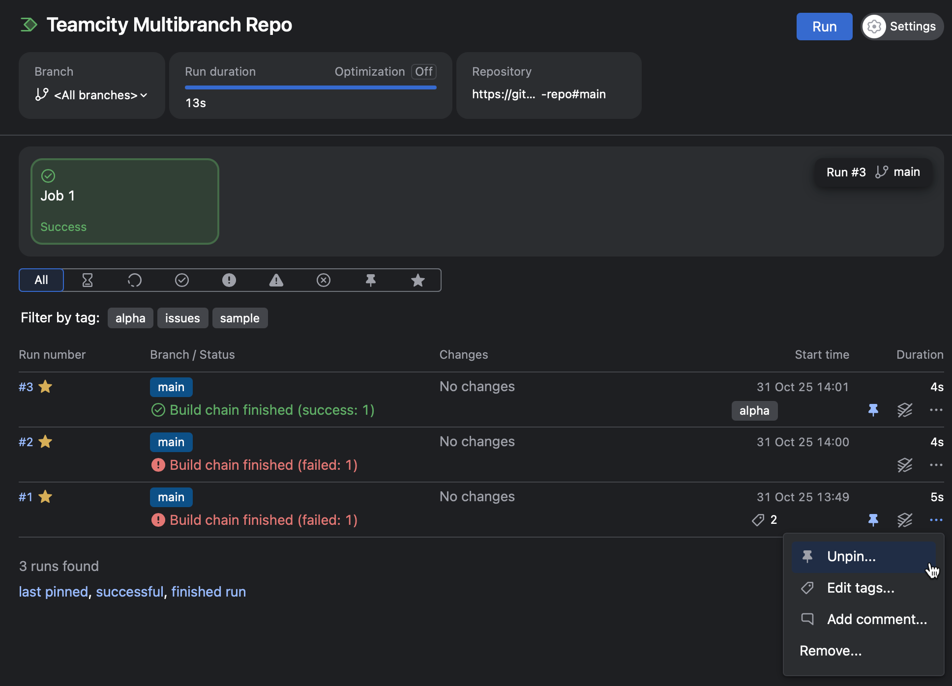 Pin, tag, and comment actions in pipelines