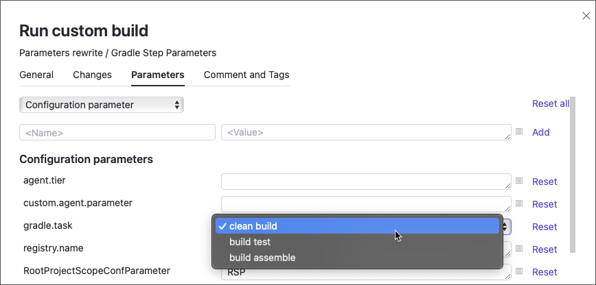 Select build parameter