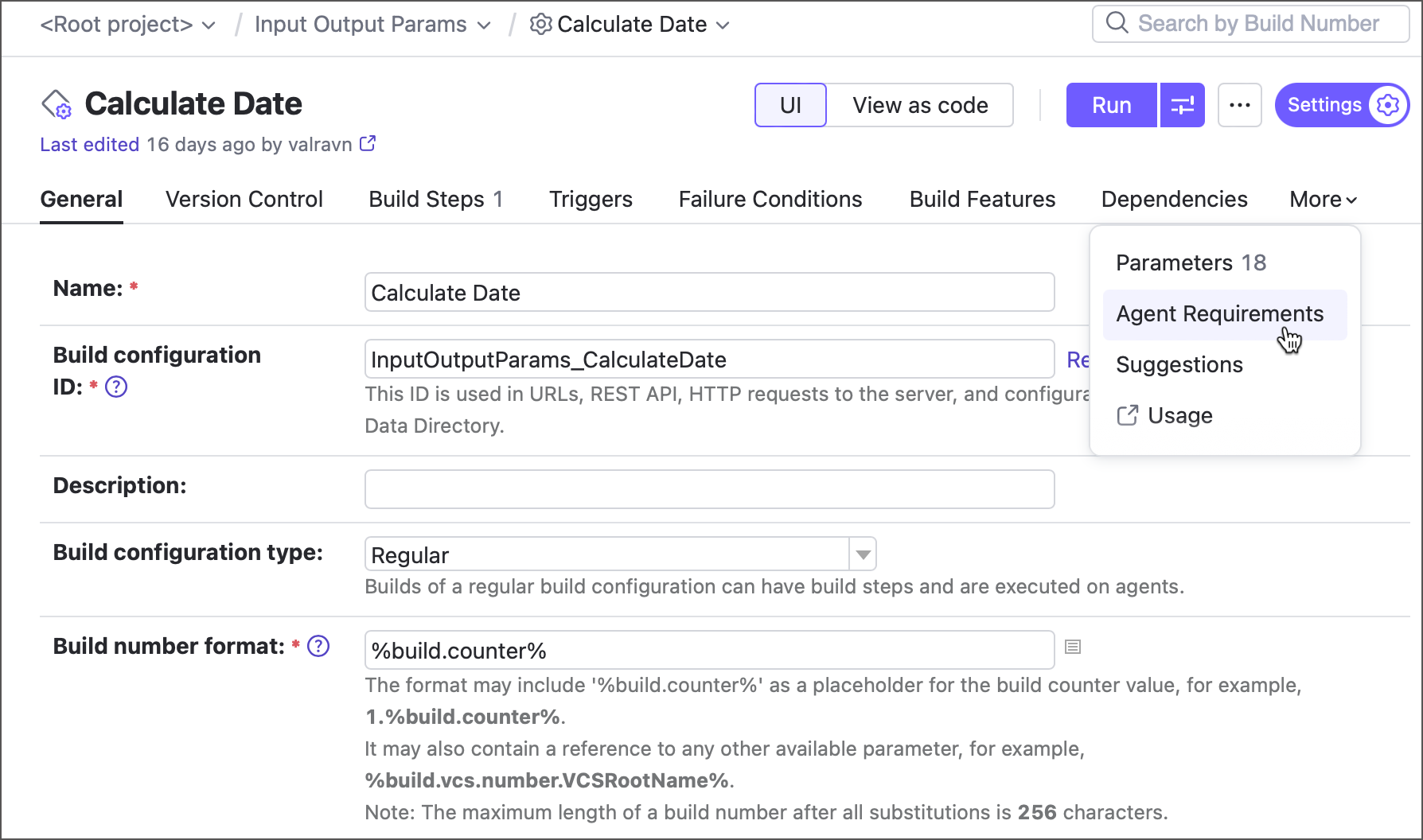 Configuration settings tabs