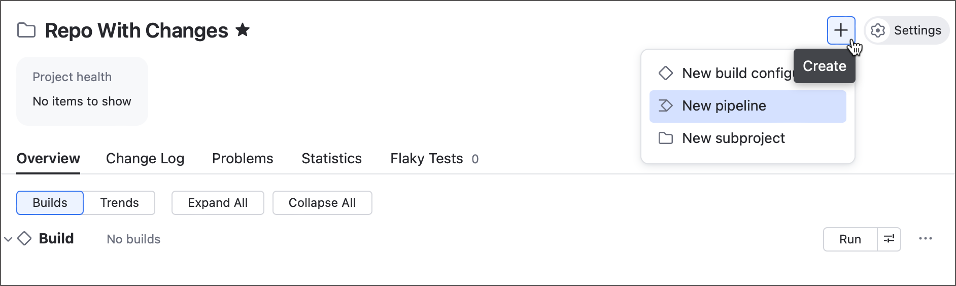 Create button in project header Create button in project header