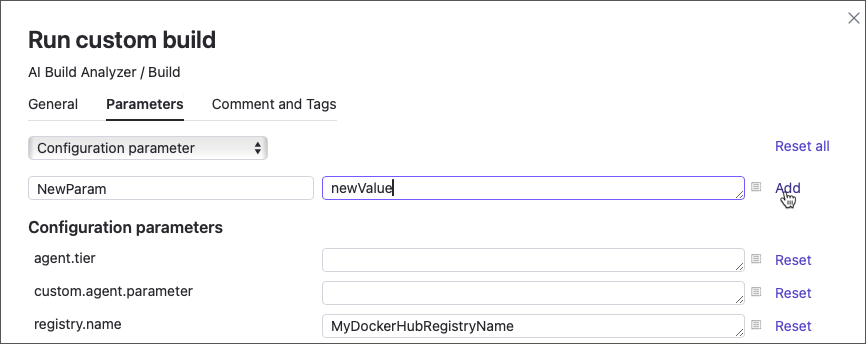 Add new parameters in custom run dialog