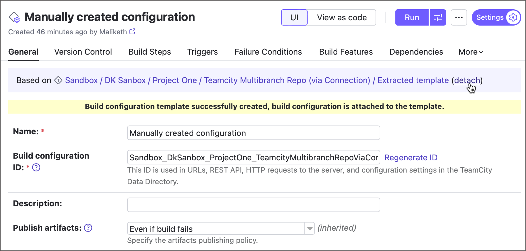 Detach template from a config