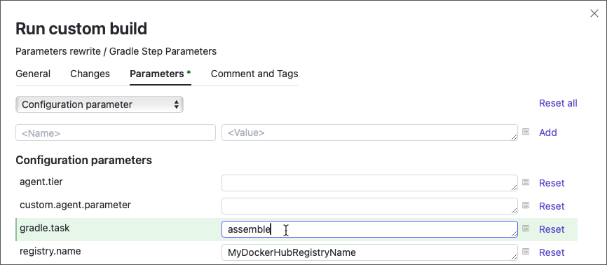 Override build parameter