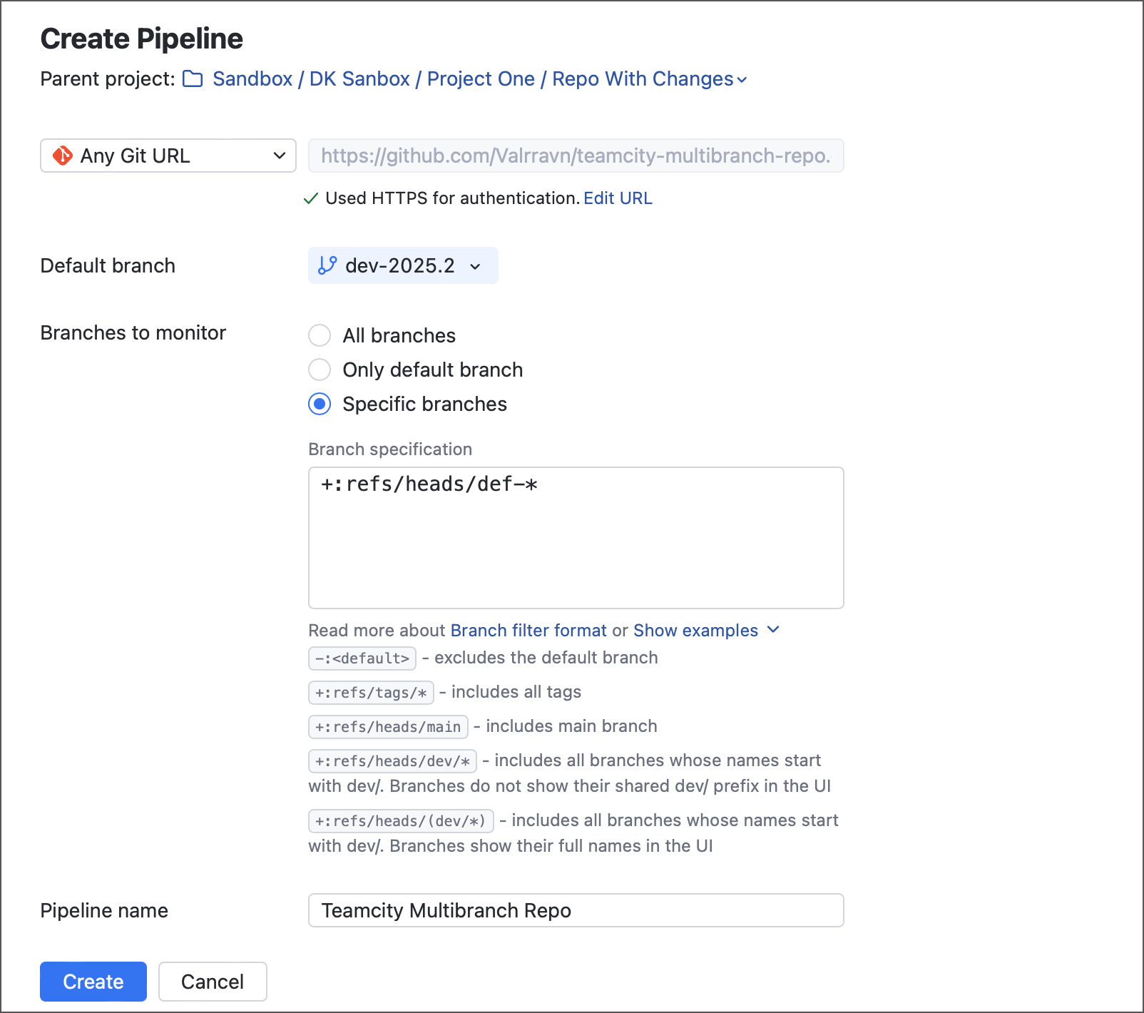 Pipeline branch specs Pipeline branch specs