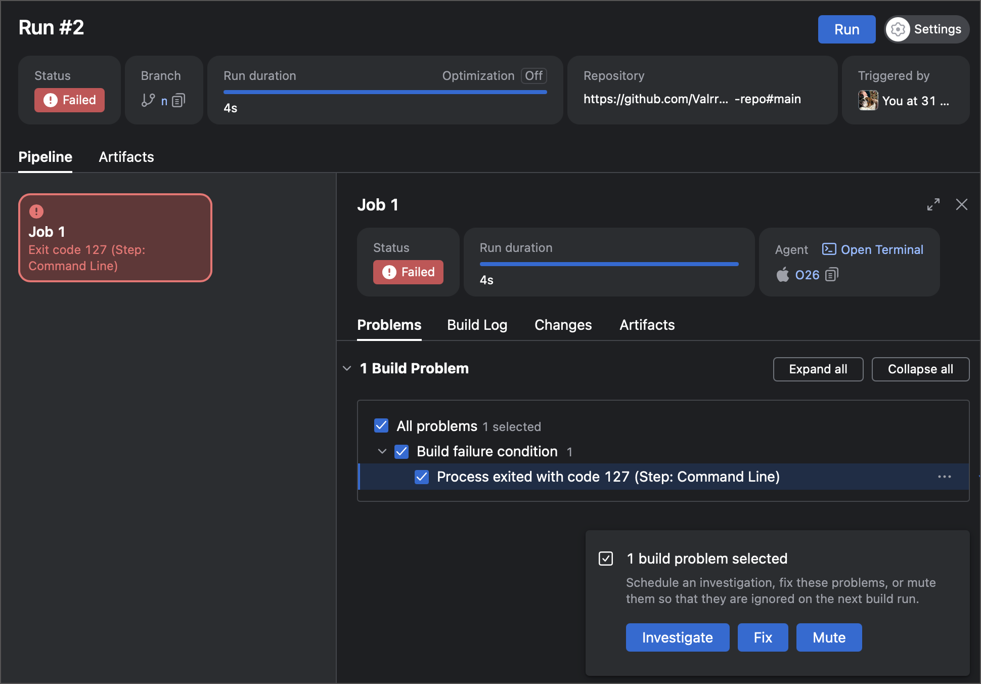 Investigations and mutes in pipelines