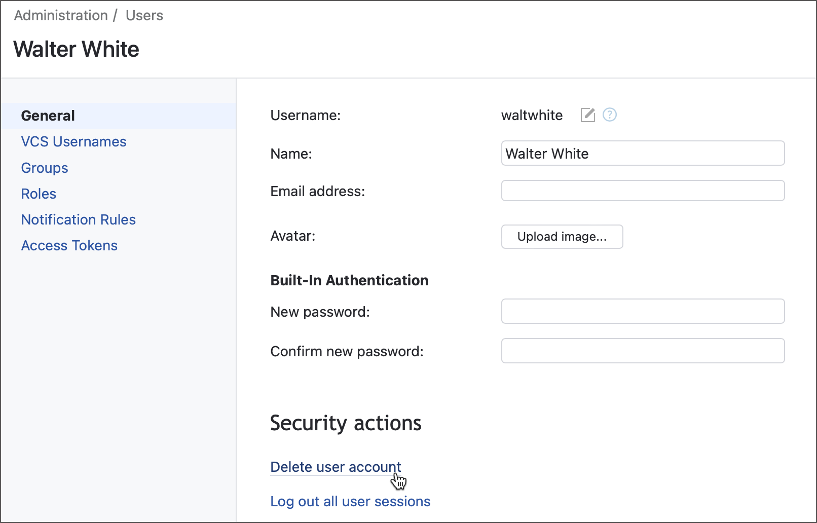 Delete user account Delete user account