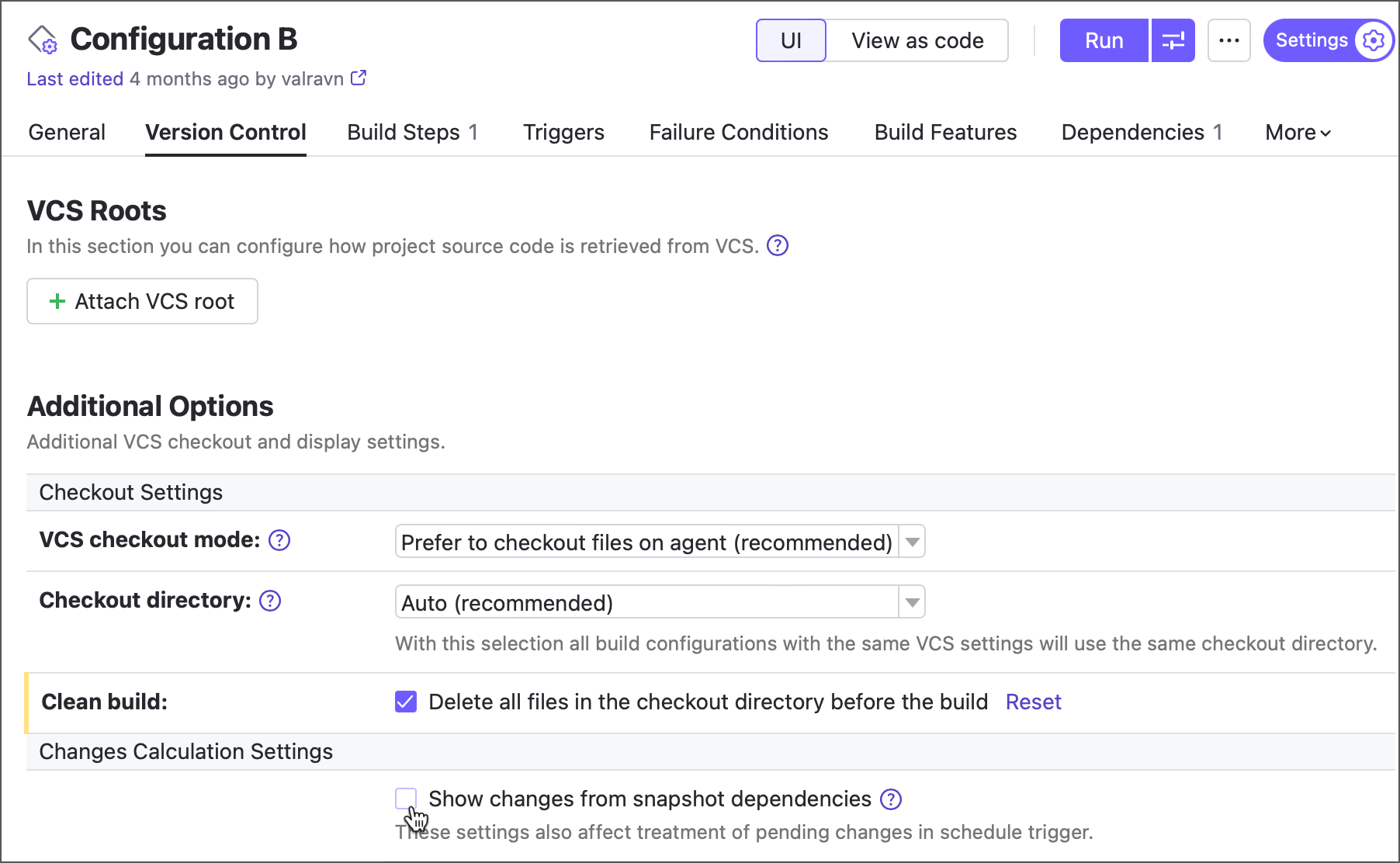Show changes from dependencies setting