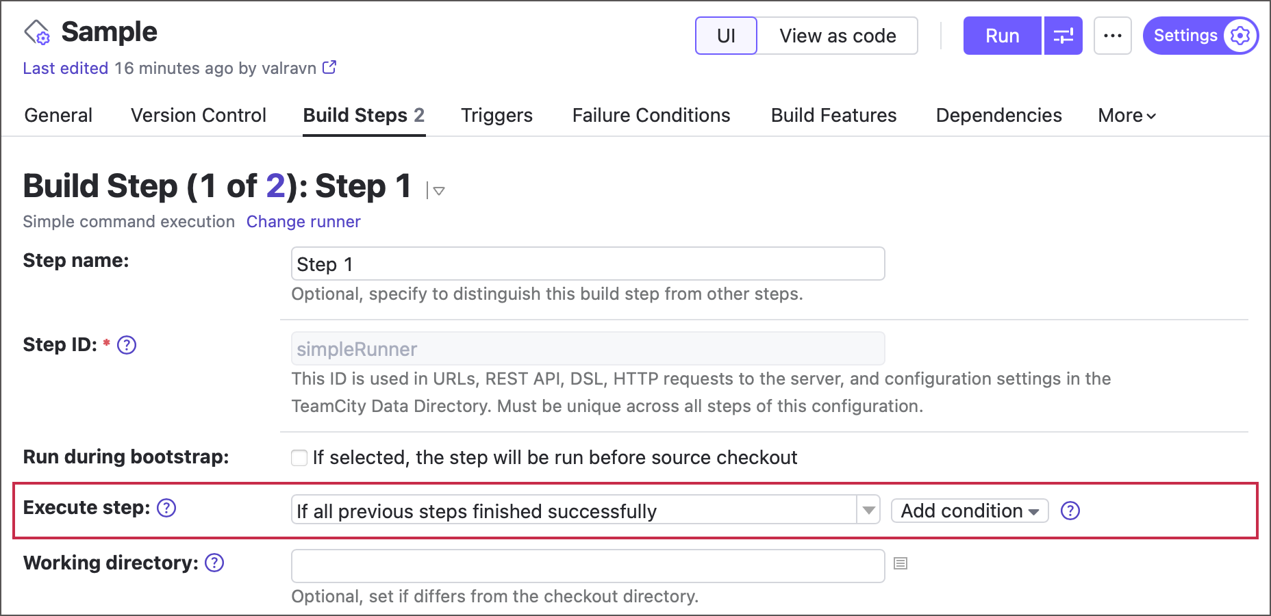 Step execute conditions