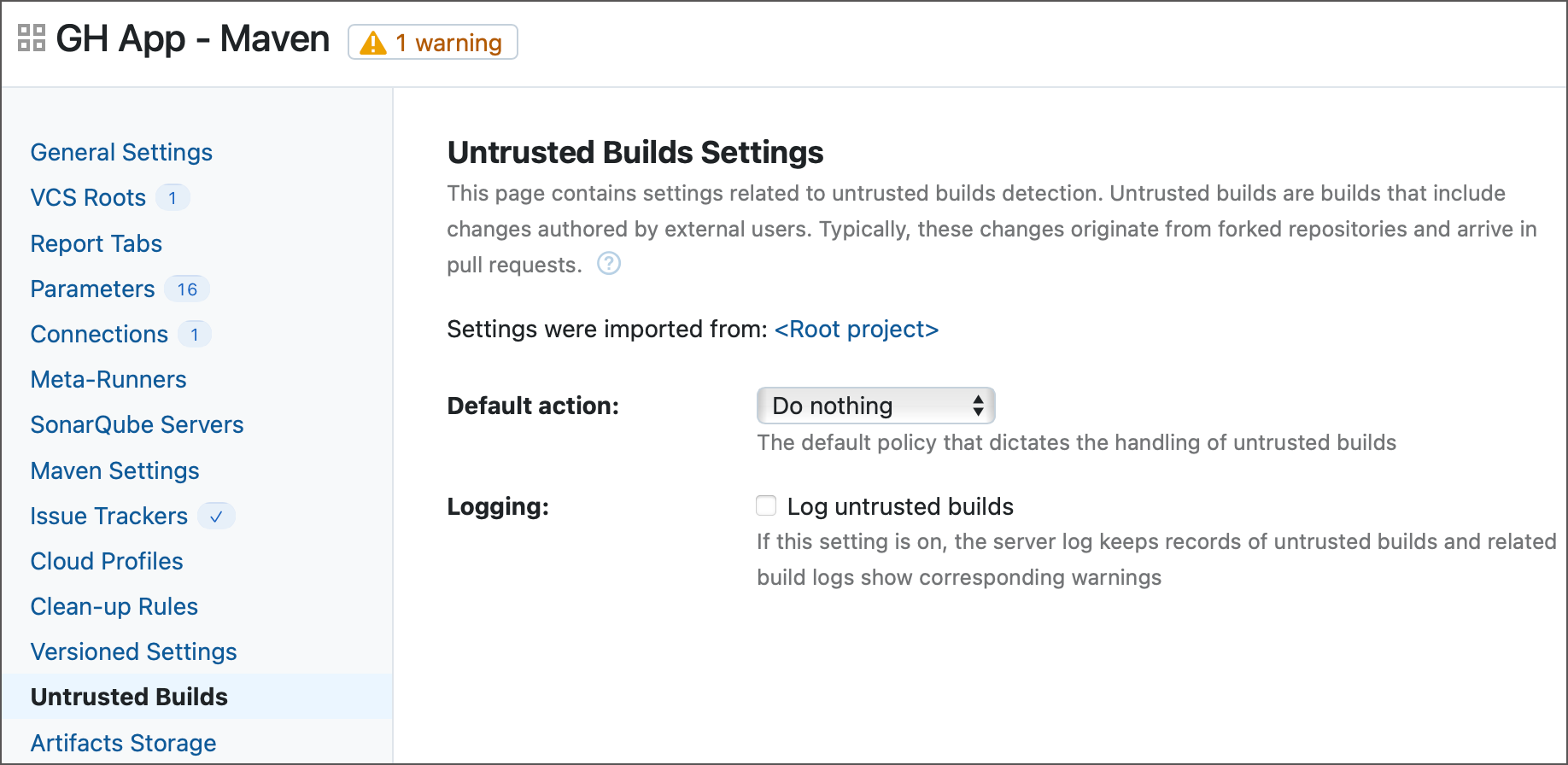 Untrusted build settings Untrusted build settings