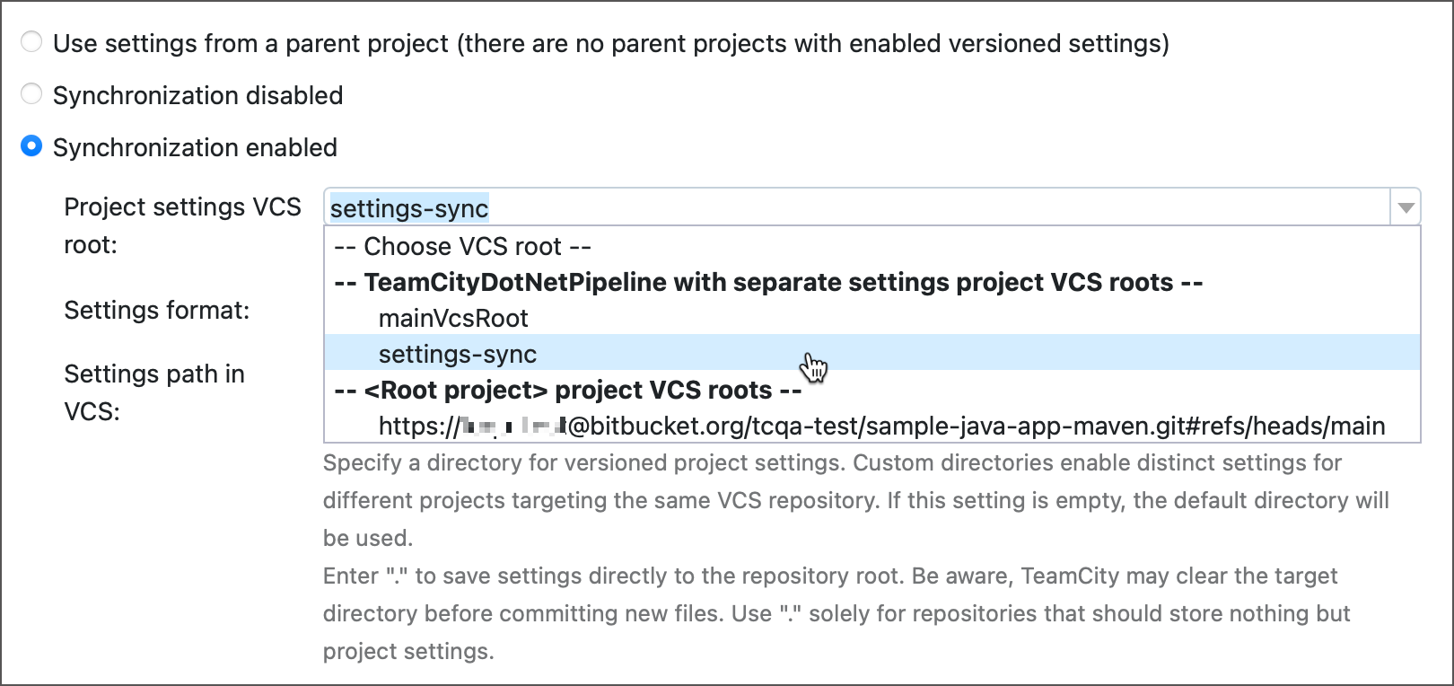 Choose a VCS root Choose a VCS root