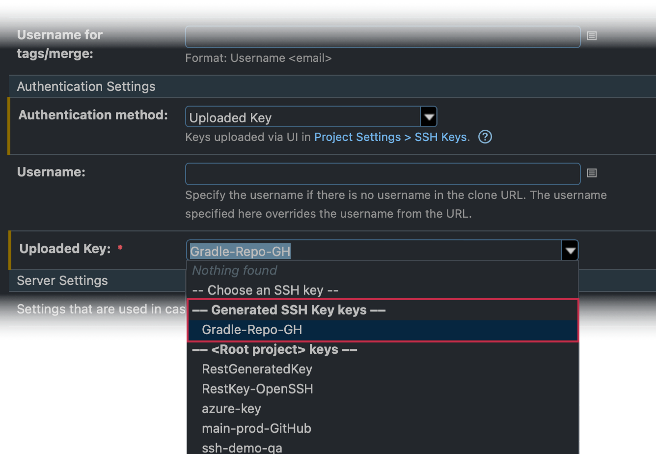 Choose Generated Keys in VCS Auth Settings Choose Generated Keys in VCS Auth Settings