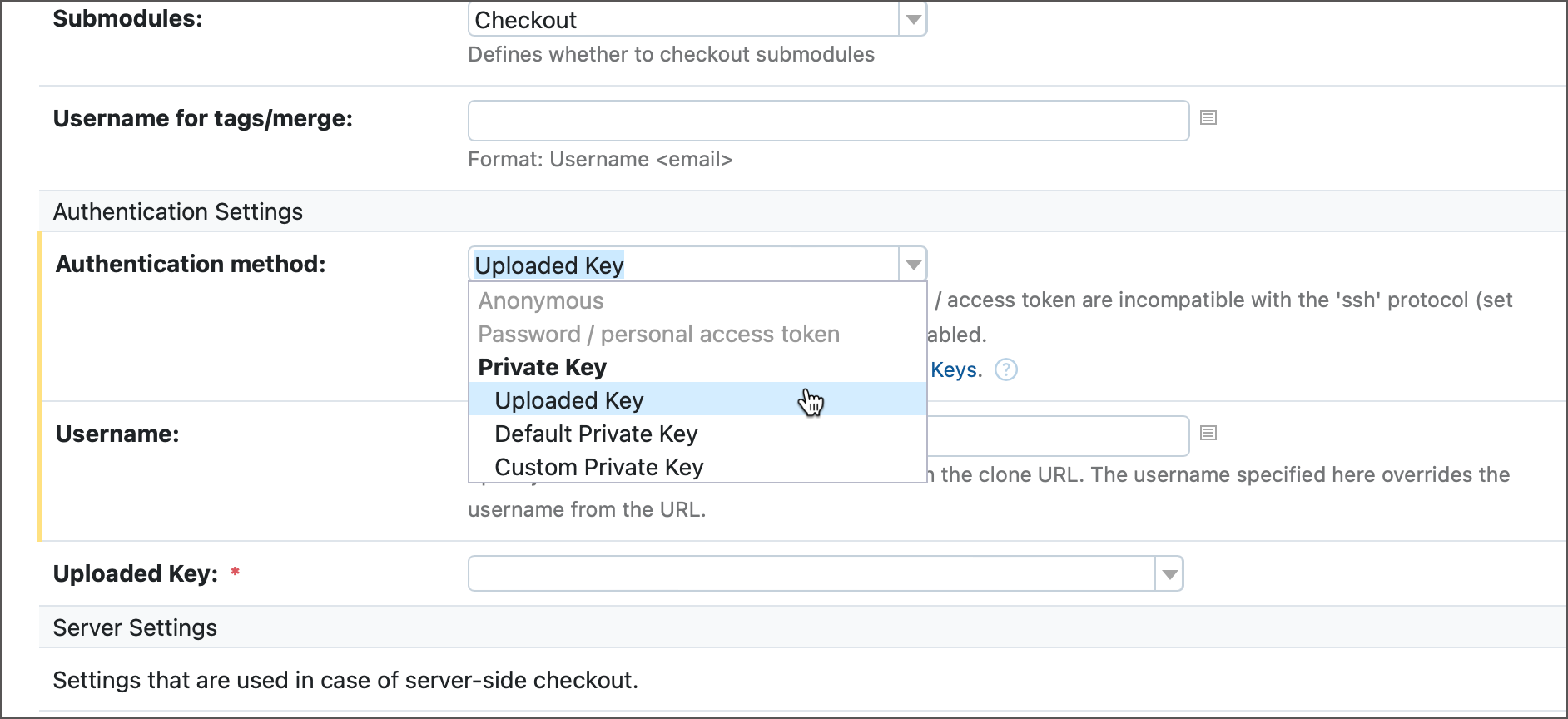Select an SSH key Select an SSH key