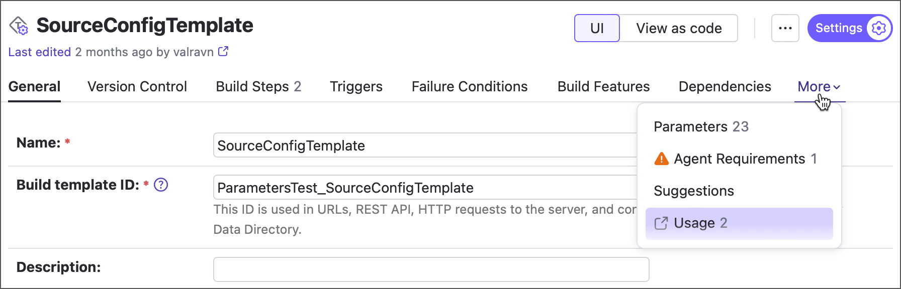 Usages report for a template Usages report for a template