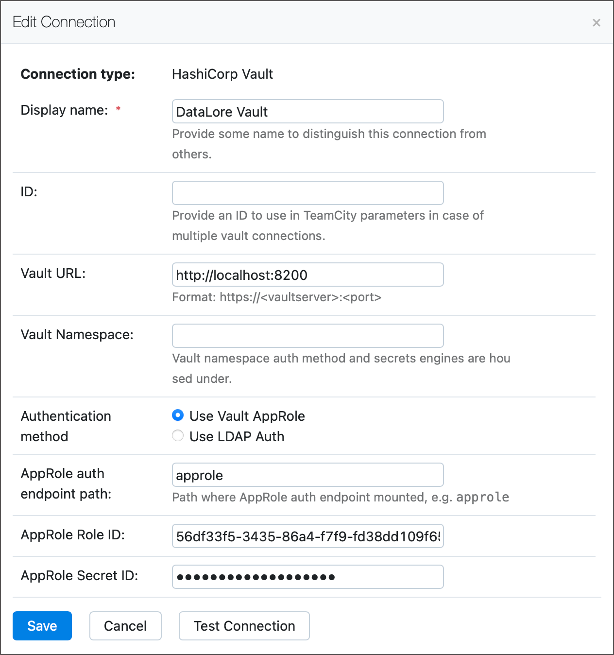 Vault connection settings Vault connection settings