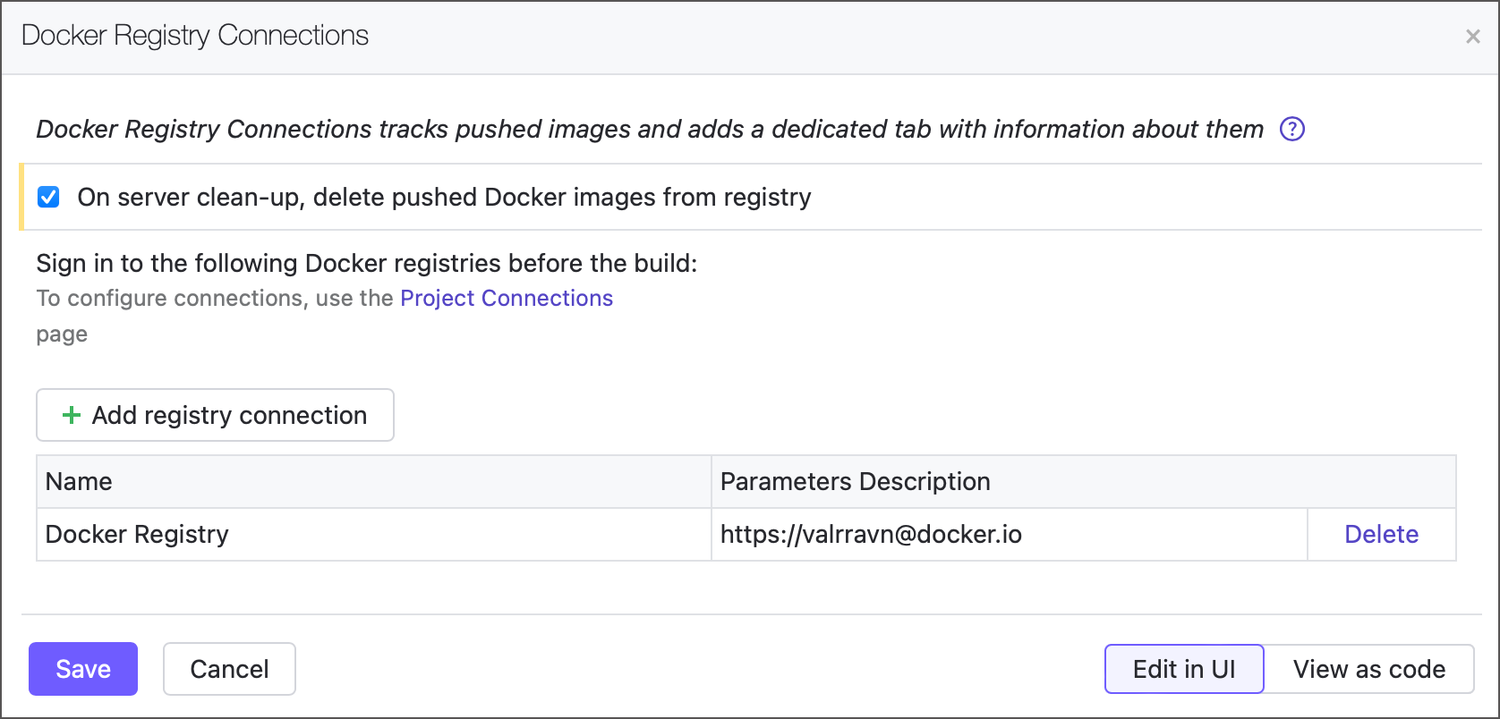 Docker Registry Connectios build feature