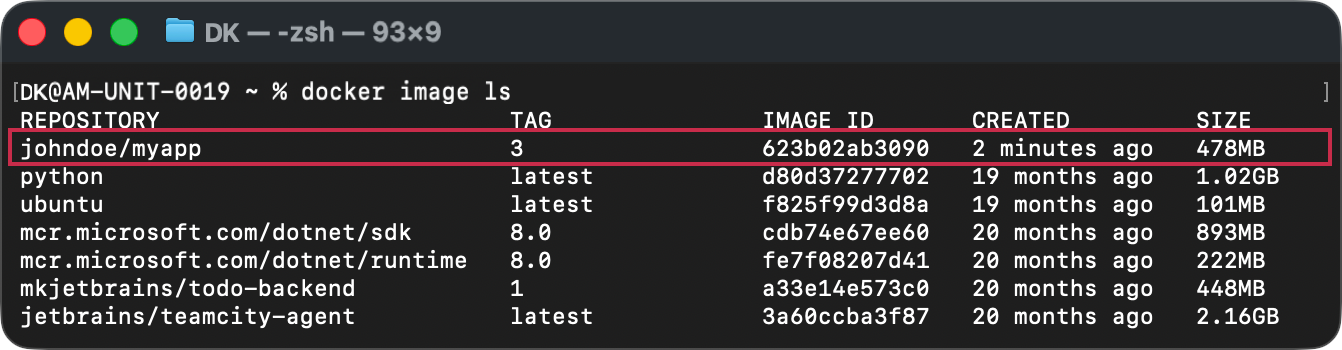 Image names in terminal