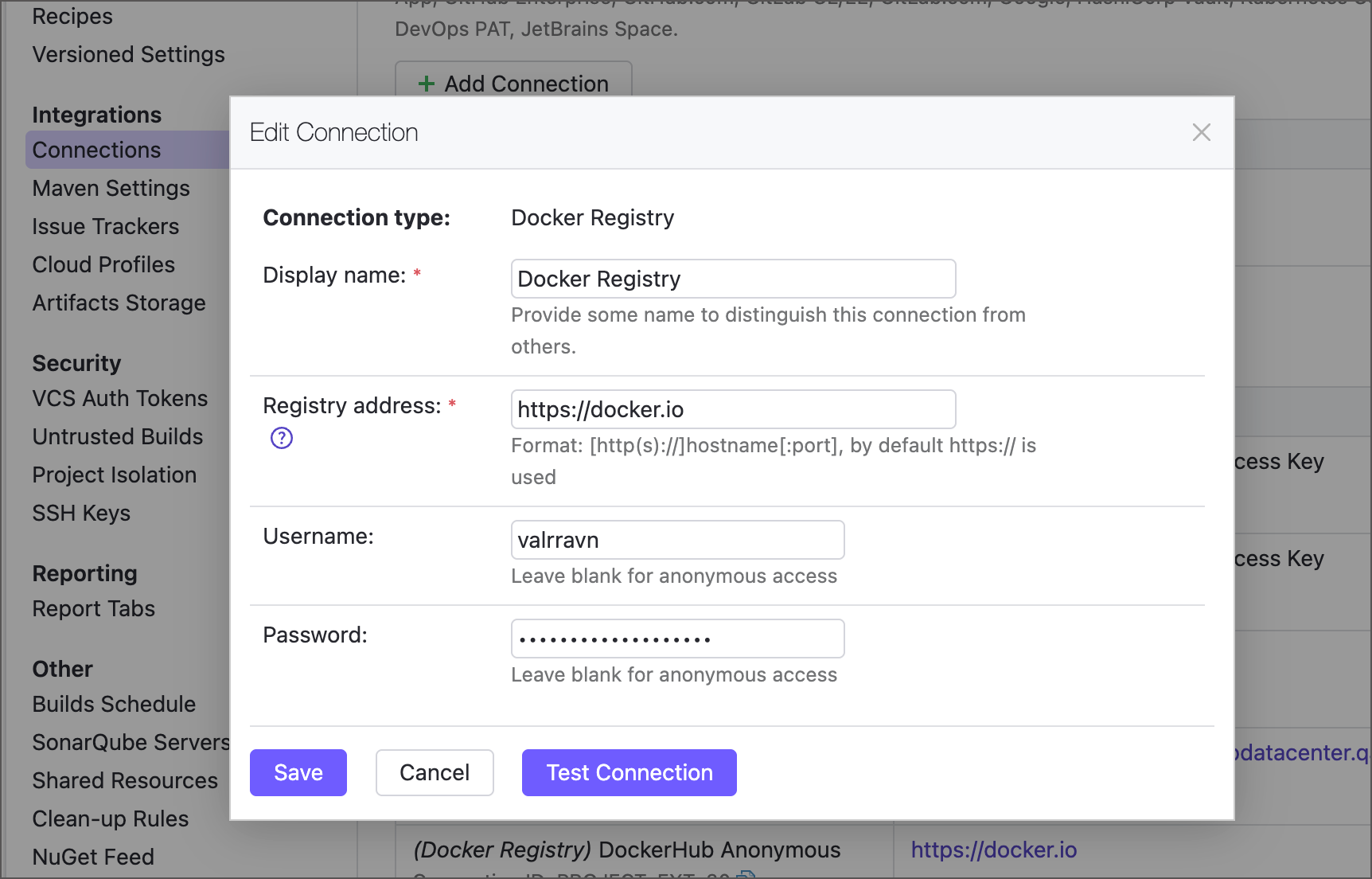 Docker Registry connection