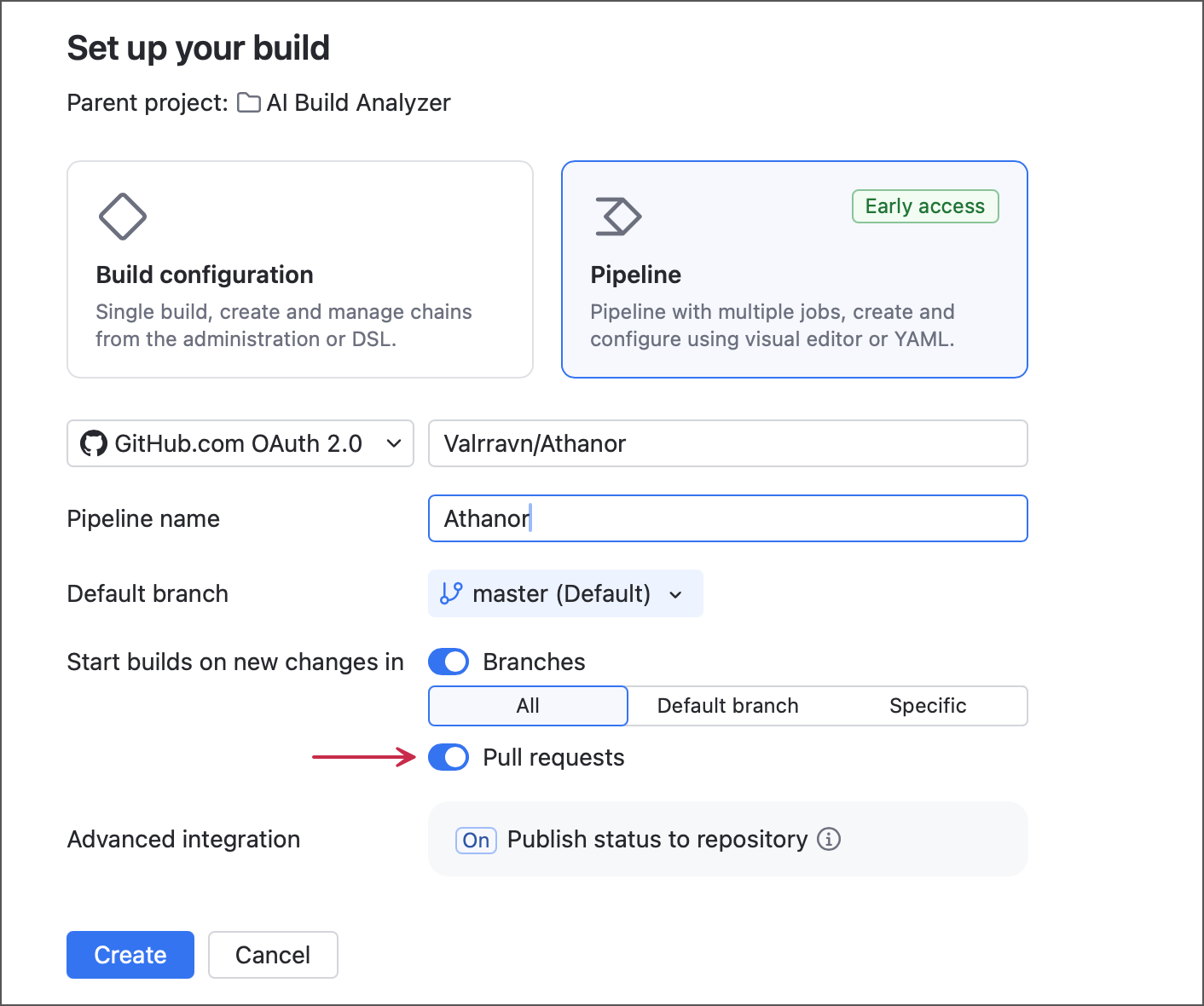 Pull requests in pipelines