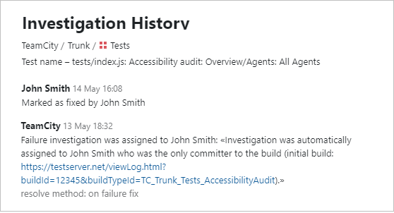 Investigation history Investigation history
