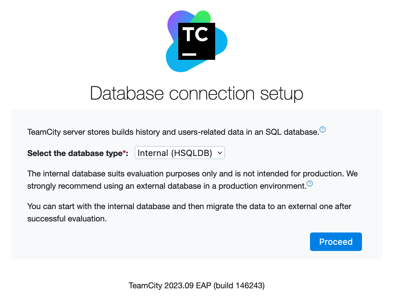 Select the database type Select the database type