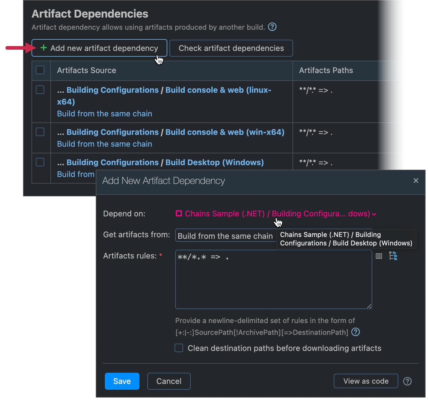 Add Artifact Dependency Add Artifact Dependency