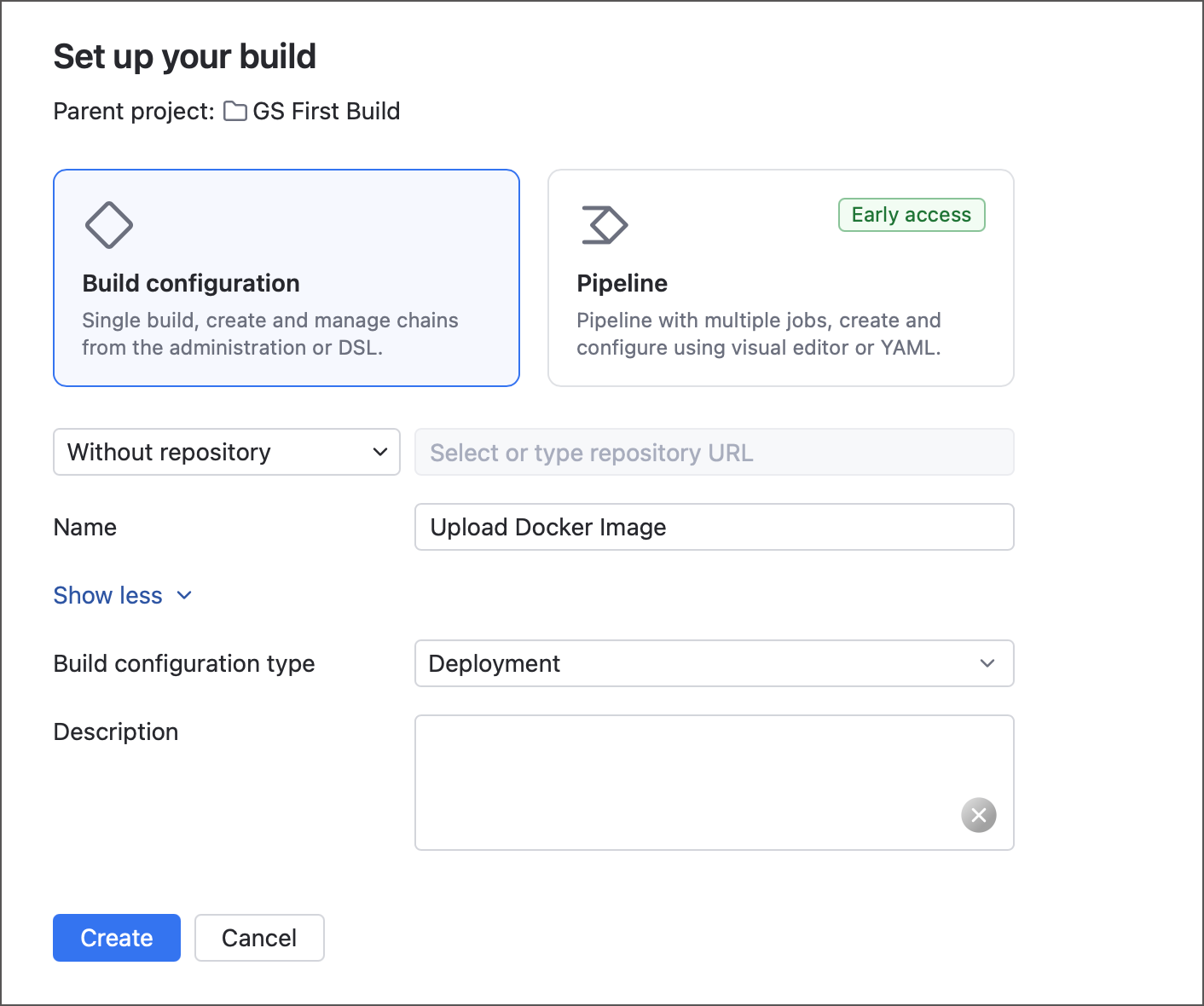 Create deployment build configuration Create deployment build configuration