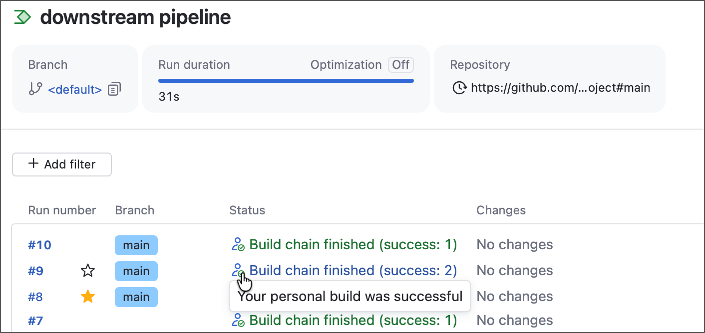Debug runs on the overview page