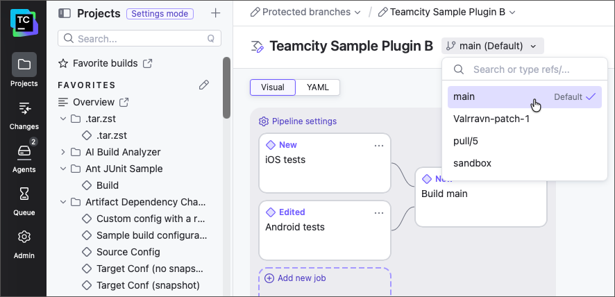 Branch selector in edit mode