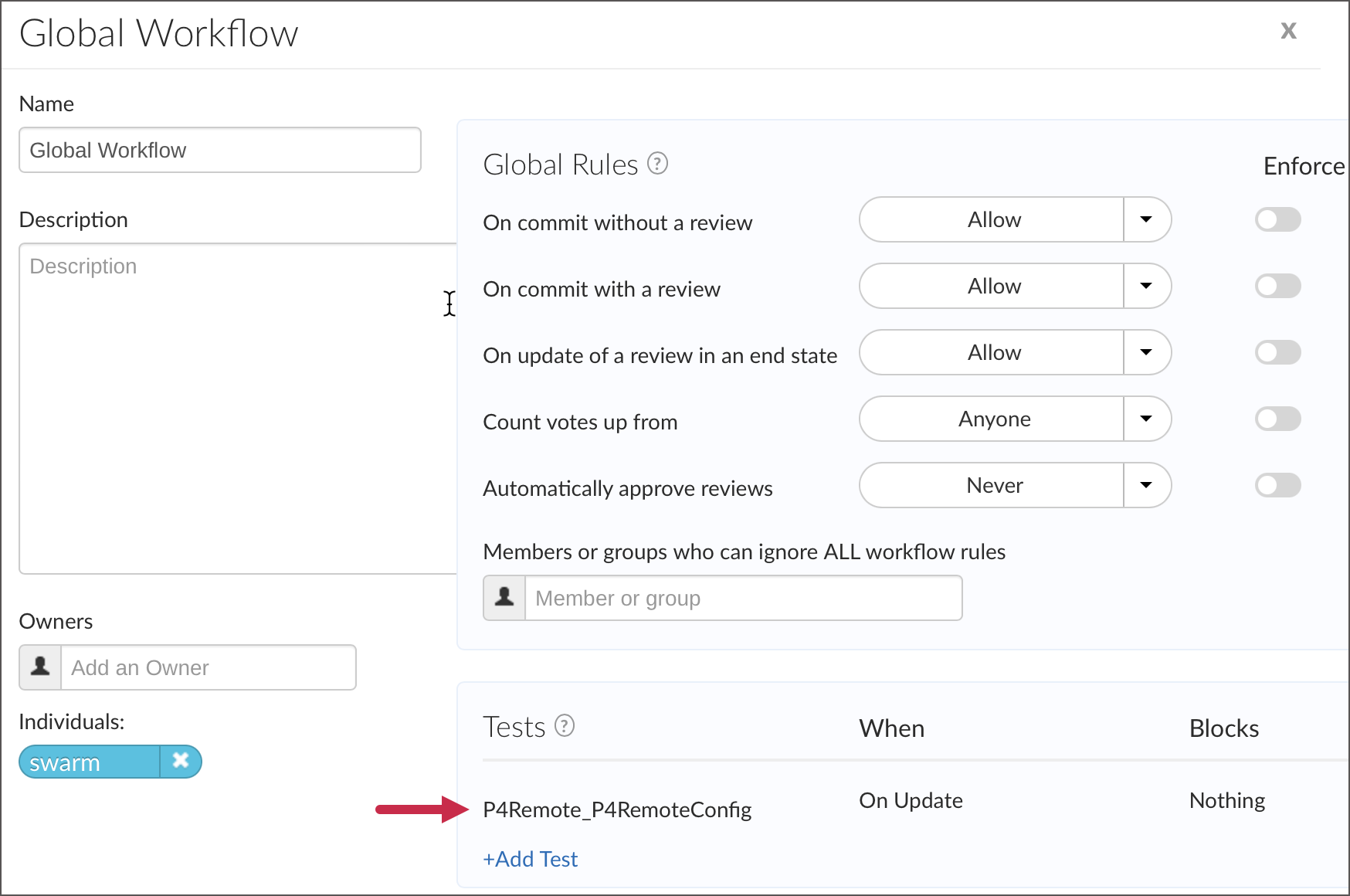 Swarm Workflow Settings Swarm Workflow Settings
