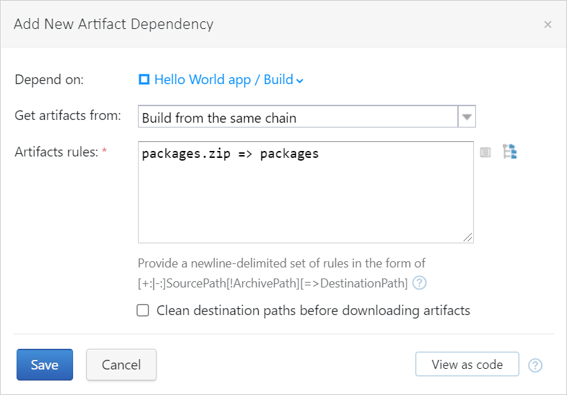 Add New Artifact Dependency dialog Add New Artifact Dependency dialog