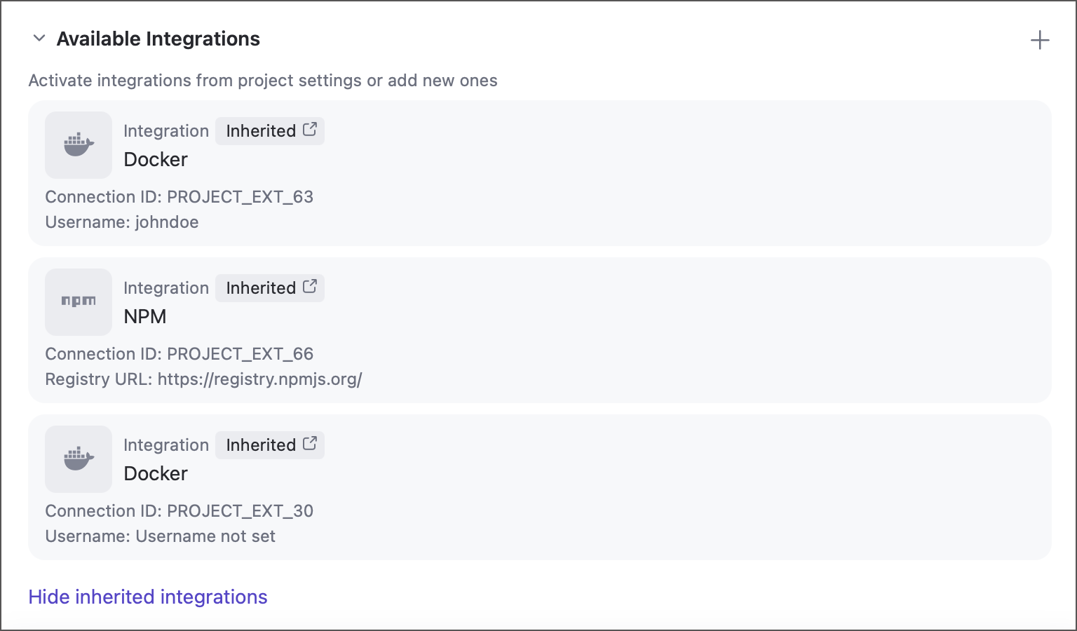 Inherited integrations Inherited integrations